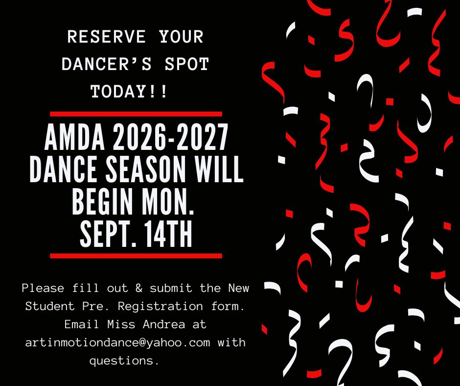 26-27 Dance Season PreRegistration - Reserve your dancer's spot by filling out this form. (Linked image)
